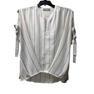 2Sable White Blue Stripe Tie Sleeve Blouse Size Large